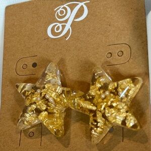 Plunder Gold Star Resin Earrings - Sparkling Gold Leaf